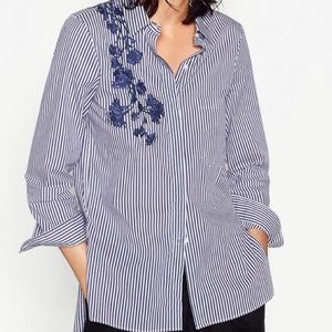 Flower Embroidered Zara Striped Blouse. Size M